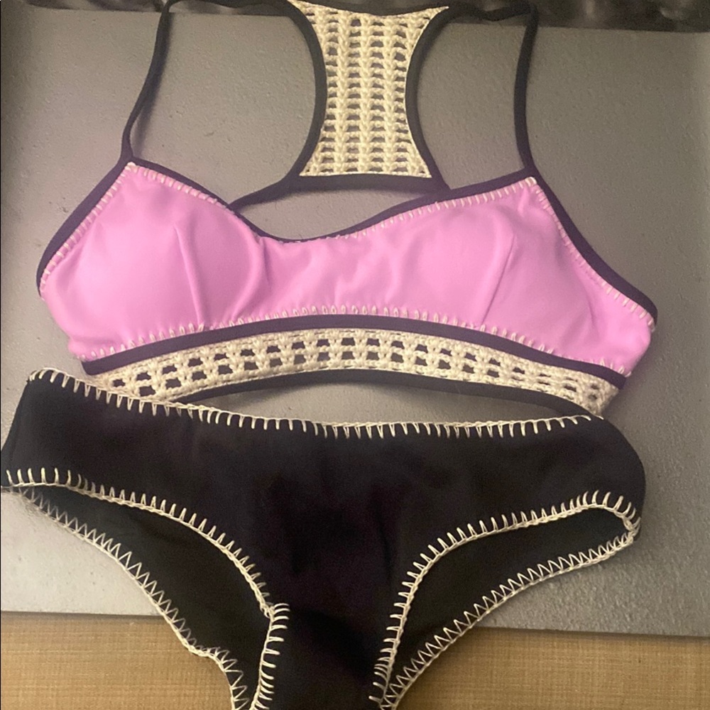 Victoria’s Secret Pink and Black Bikini Set with Crochet Trim